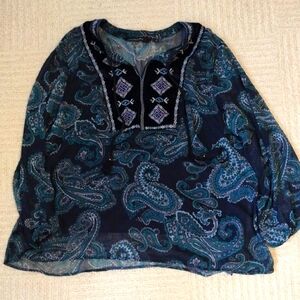 Colleen Lopez Navy and Teal Paisley Blouse
